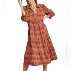 Umgee Frayed Detail Polka Dot Maxi Dress- XL